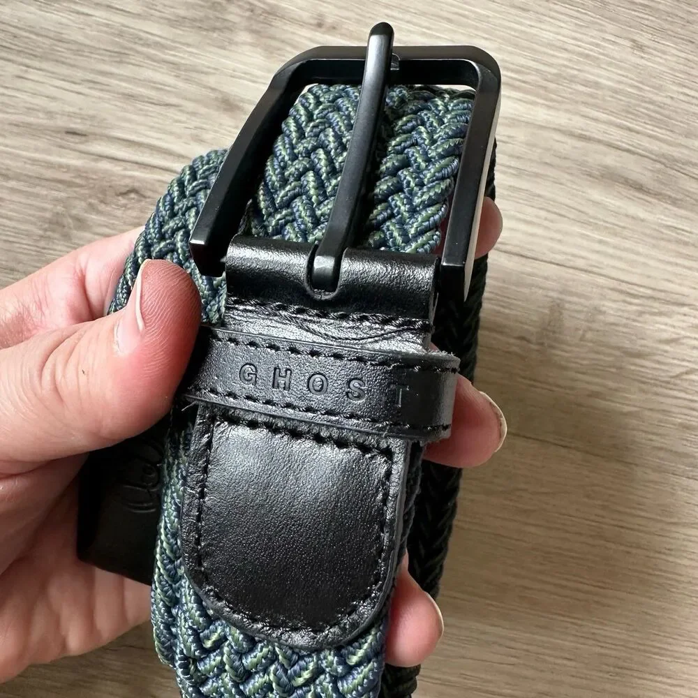 Ghost Golf Xander Men's Woven Stretch Belt - Navy Blue & Green Black Hardware